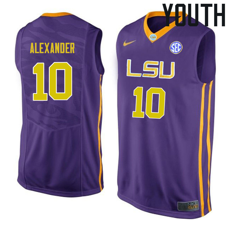 Youth #10 Galen Alexander LSU Tigers College Basketball Jerseys Sale-Purple